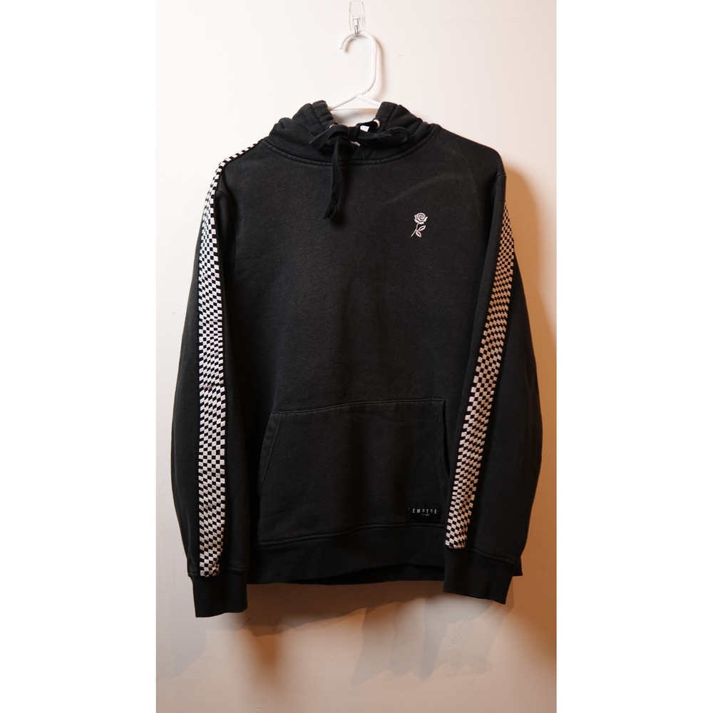 Empyre Black Checkerboard Sleeve Rose Pullover Hoodie Y2K Skate Size M